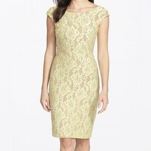 Dress Barn Collection Lace Floral Straight Cap Sleeve Yellow Green Midi Dress 4